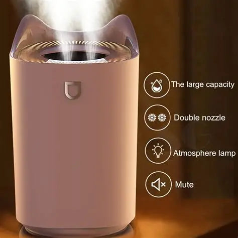 Humidificador de aire de 3l Dispersor de aroma de aceite esencial Doble boquilla Humidificador de luz LED de color de aromaterapia
