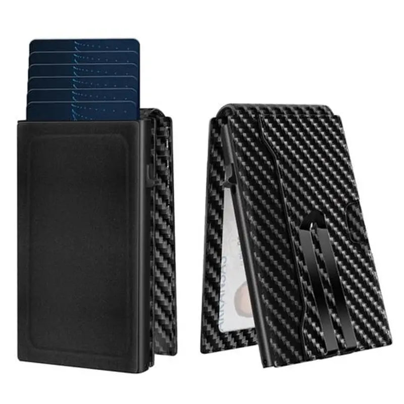 Billetera de fibra de carbono RFID para hombres, billetera antirrobo con tarjeta crédito, clip tarjeta ultradelgada lujo