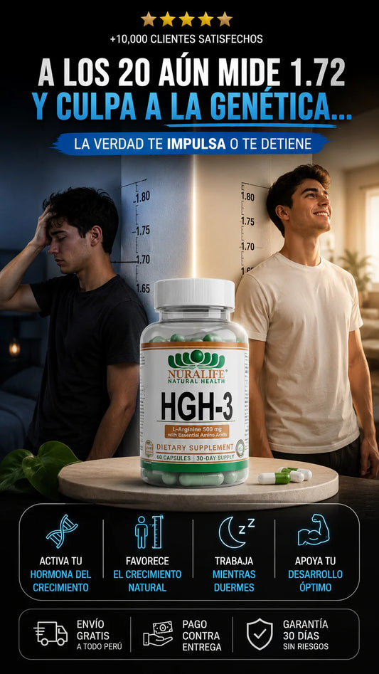 Suplemento HGH-3 de la marca Xtralife, diseñado para estimular la producción natural de la hormona del crecimiento