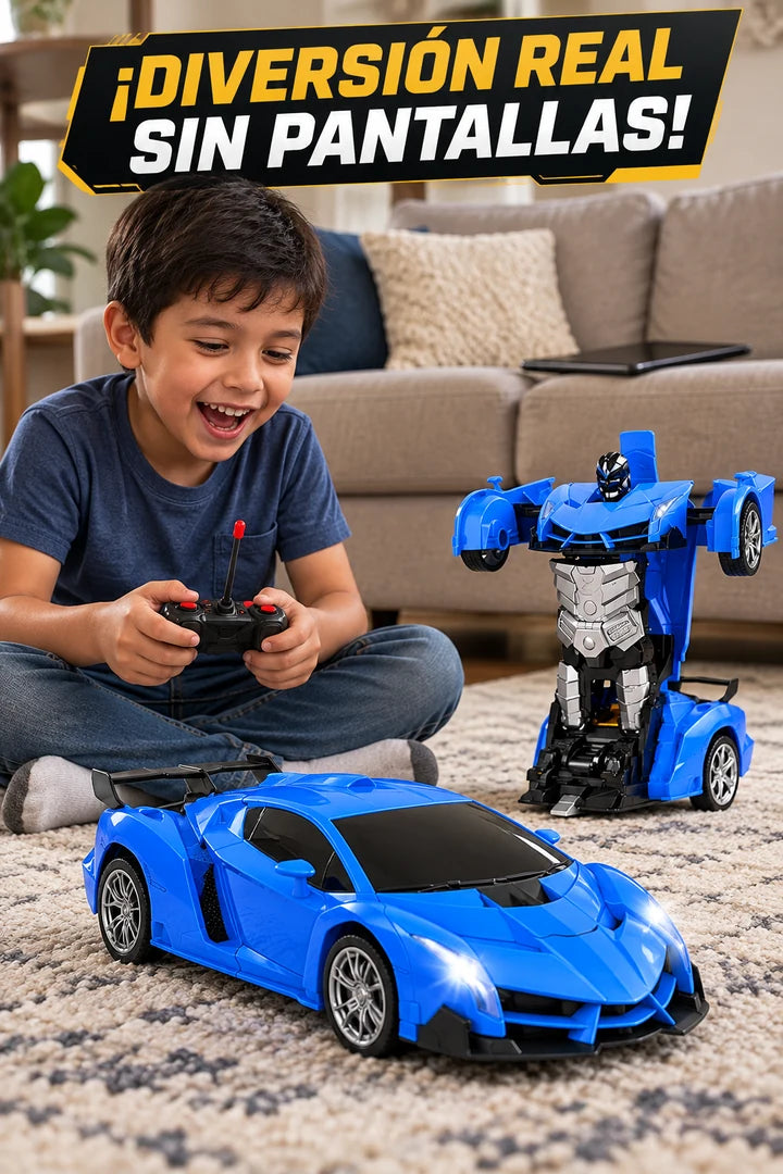Auto robot transformable azul diversión sin pantallas