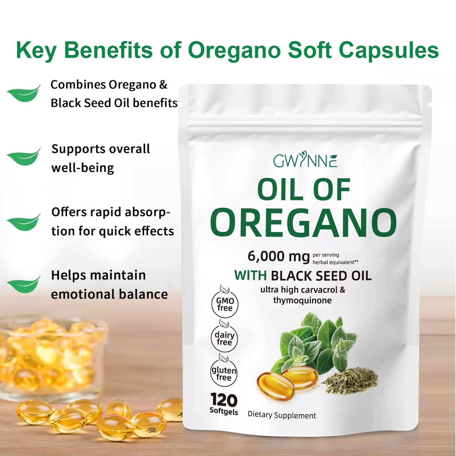 Soft Capsules Oregano Oil 6000Mg + Cimicifuga Racemosa 200Mg Extract 20:1 Concentrated Seasonal Immune Support 120 Capsules