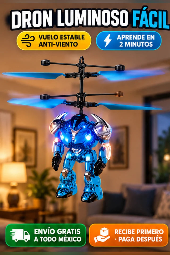Dron robot volador azul luminoso - dron_luminoso_01_presentacion