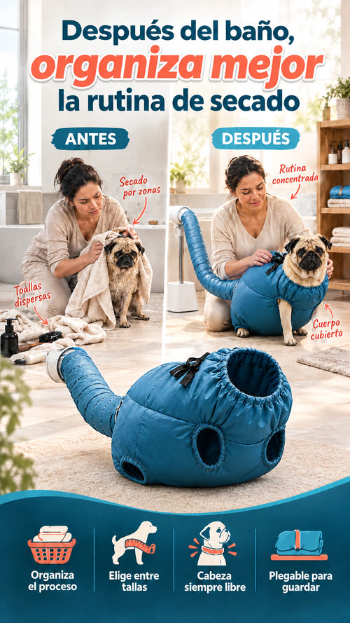 Bolsa plegable de secado para perros — Organiza el secado y guárdala fácilmente después del baño