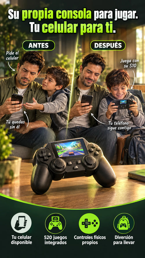 Consola portátil S10 con 520 juegos — Su propia consola para jugar y tu celular para ti