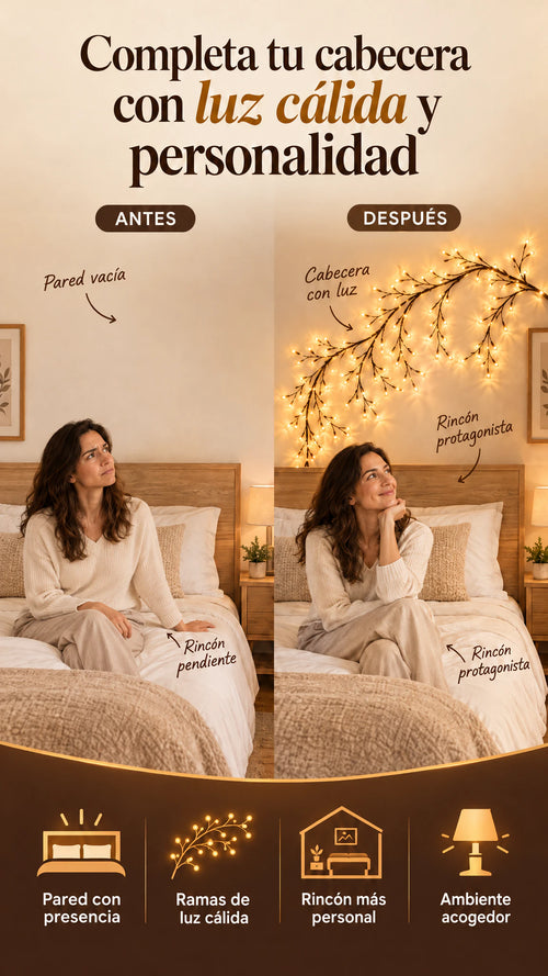 Luces Flexibles de Ramas — Completa la pared de tu cabecera con un detalle cálido y personal