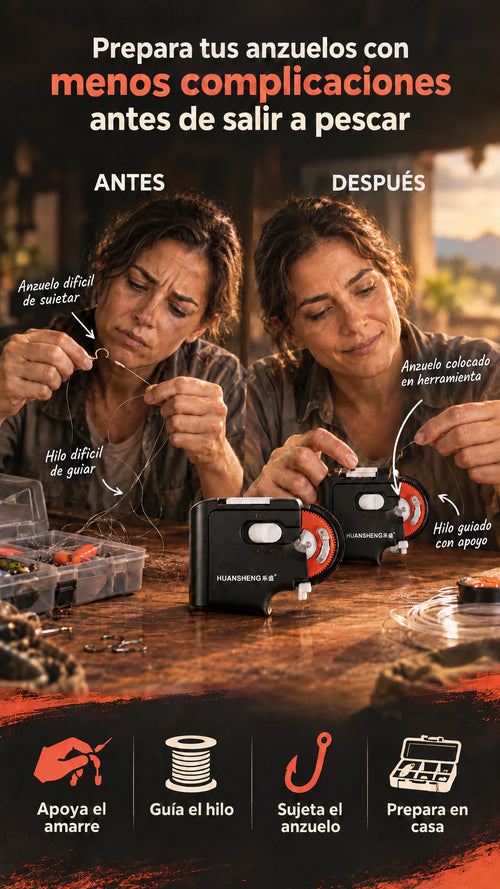 Atador eléctrico para anzuelos — Prepara tus anzuelos con menos complicaciones antes de salir a pescar.