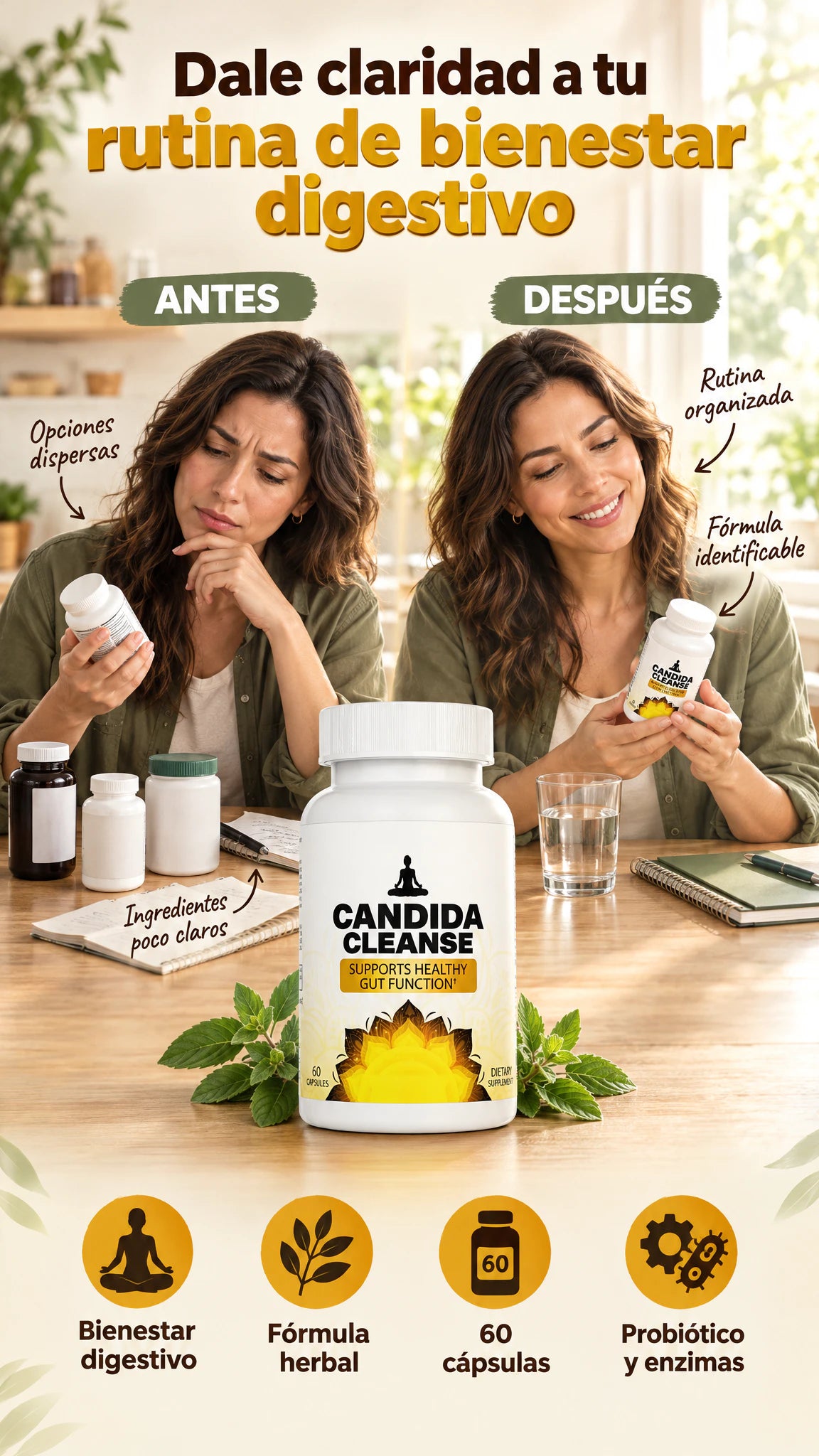 Candida Cleanse, suplemento herbal de 60 cápsulas — Apoya tu bienestar digestivo dentro de una rutina constante