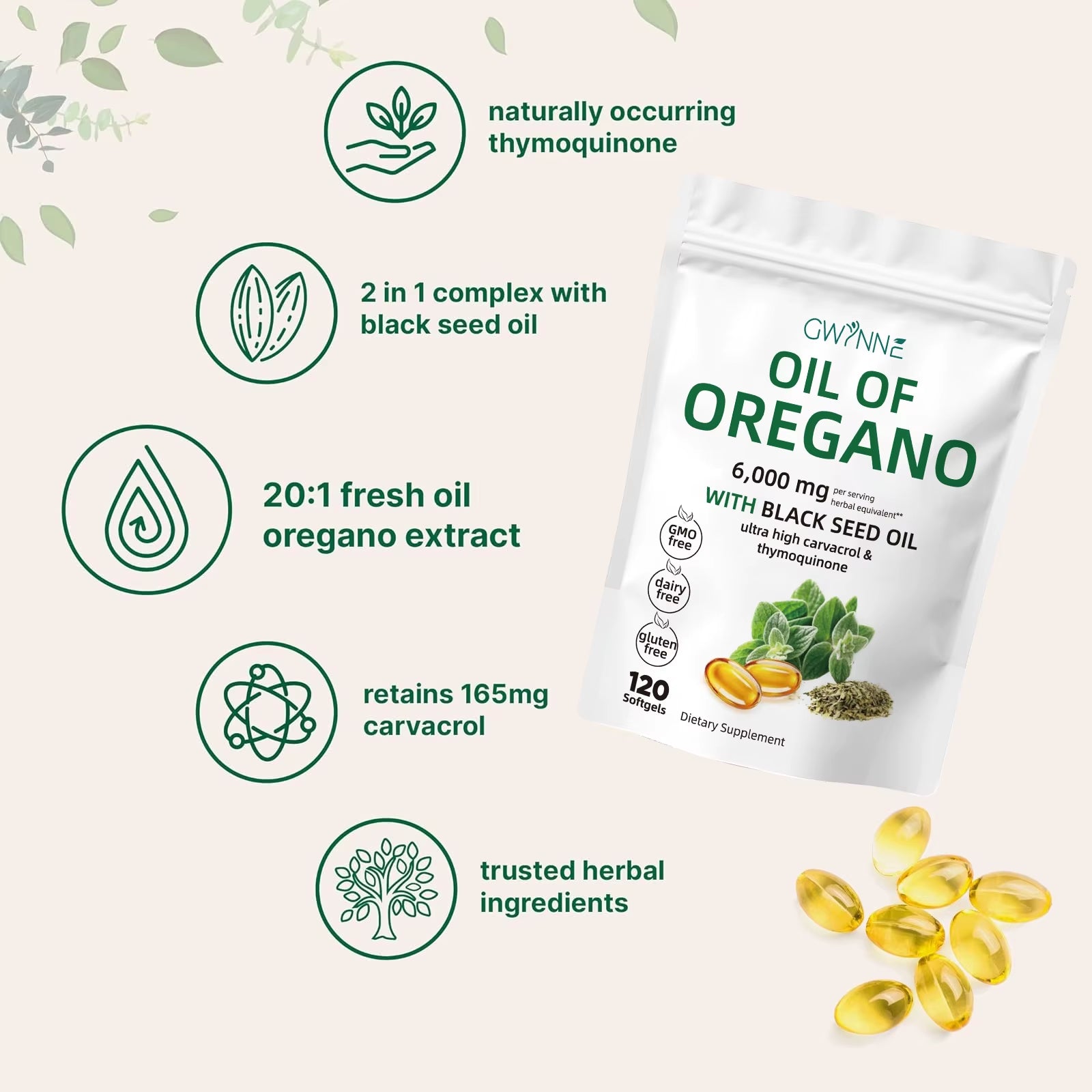 Soft Capsules Oregano Oil 6000Mg + Cimicifuga Racemosa 200Mg Extract 20:1 Concentrated Seasonal Immune Support 120 Capsules