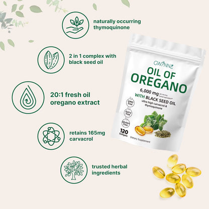 Soft Capsules Oregano Oil 6000Mg + Cimicifuga Racemosa 200Mg Extract 20:1 Concentrated Seasonal Immune Support 120 Capsules