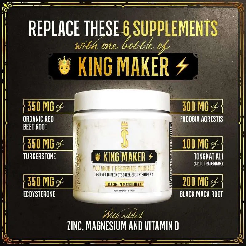 King Maker - Suplemento con Tongkat Ali, Turkesterona, Ecdisterona, Fadogia Agrestis, betarraga roja, maca negra y zinc (13 en 1)