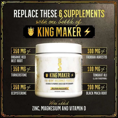 King Maker - Suplemento con Tongkat Ali, Turkesterona, Ecdisterona, Fadogia Agrestis, betarraga roja, maca negra y zinc (13 en 1)