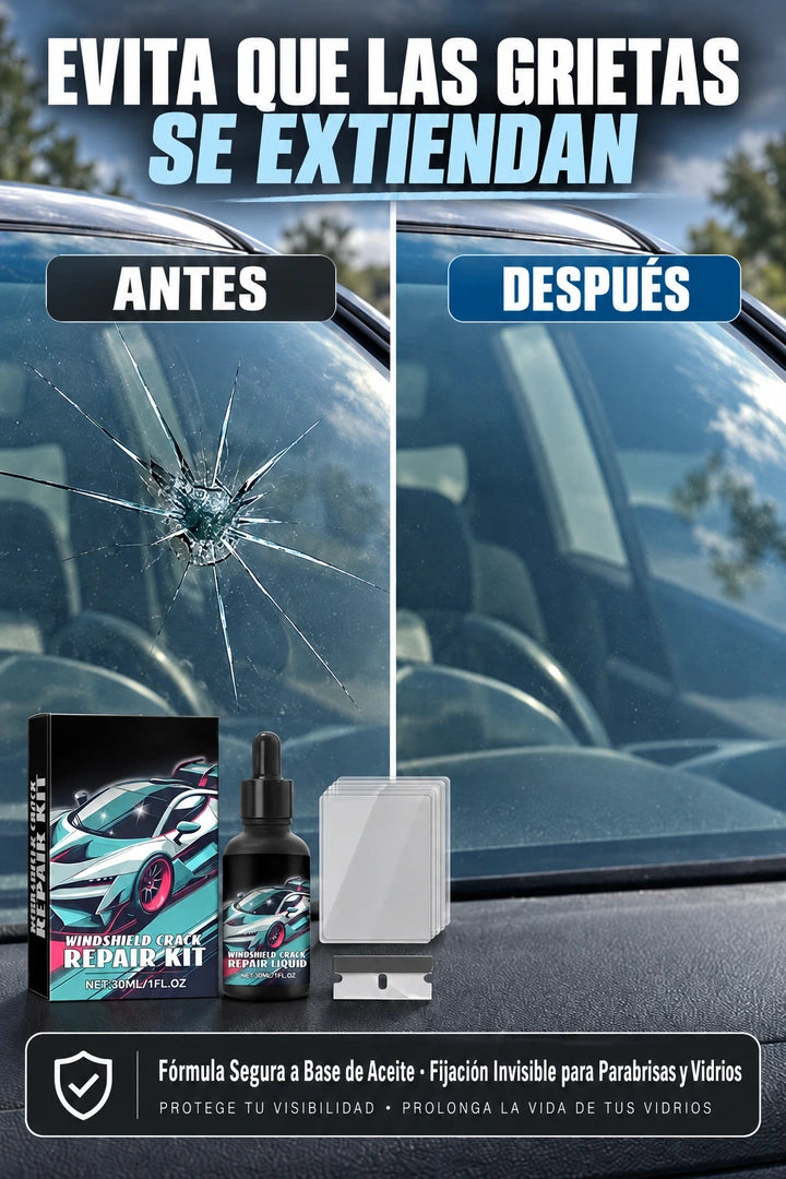 Kit reparación parabrisas y vidrios - antes y después