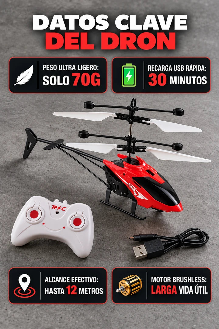 Especificaciones del helicóptero RC rojo