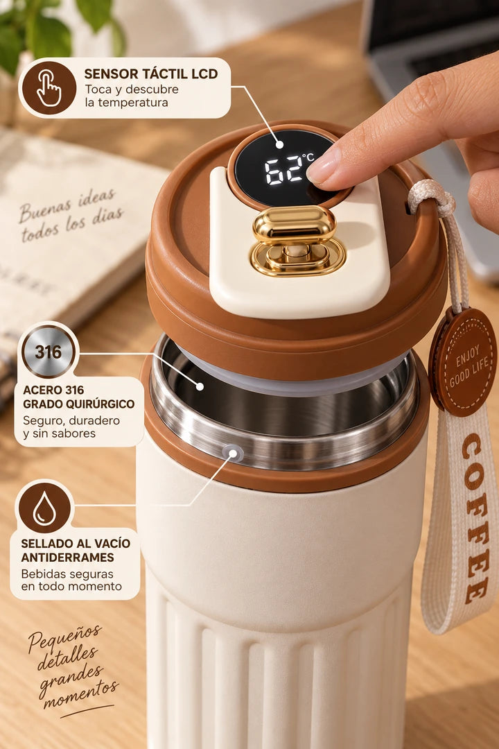 Termo inteligente 450 ml detalle pantalla táctil y acero