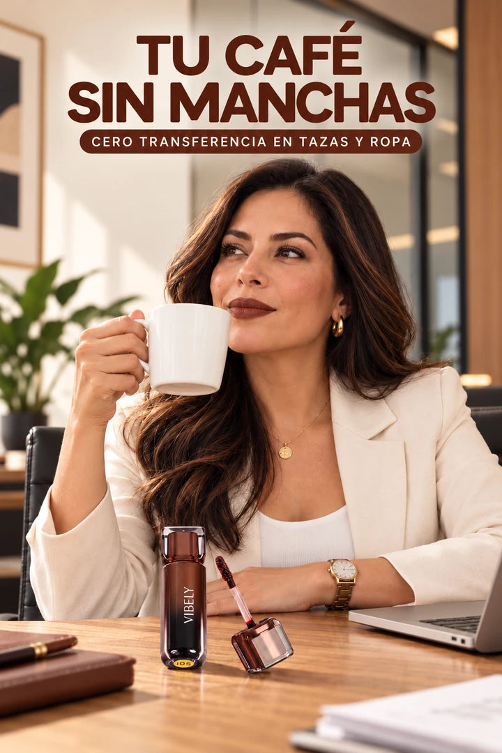 Tinta labial VIBELY, café sin manchas