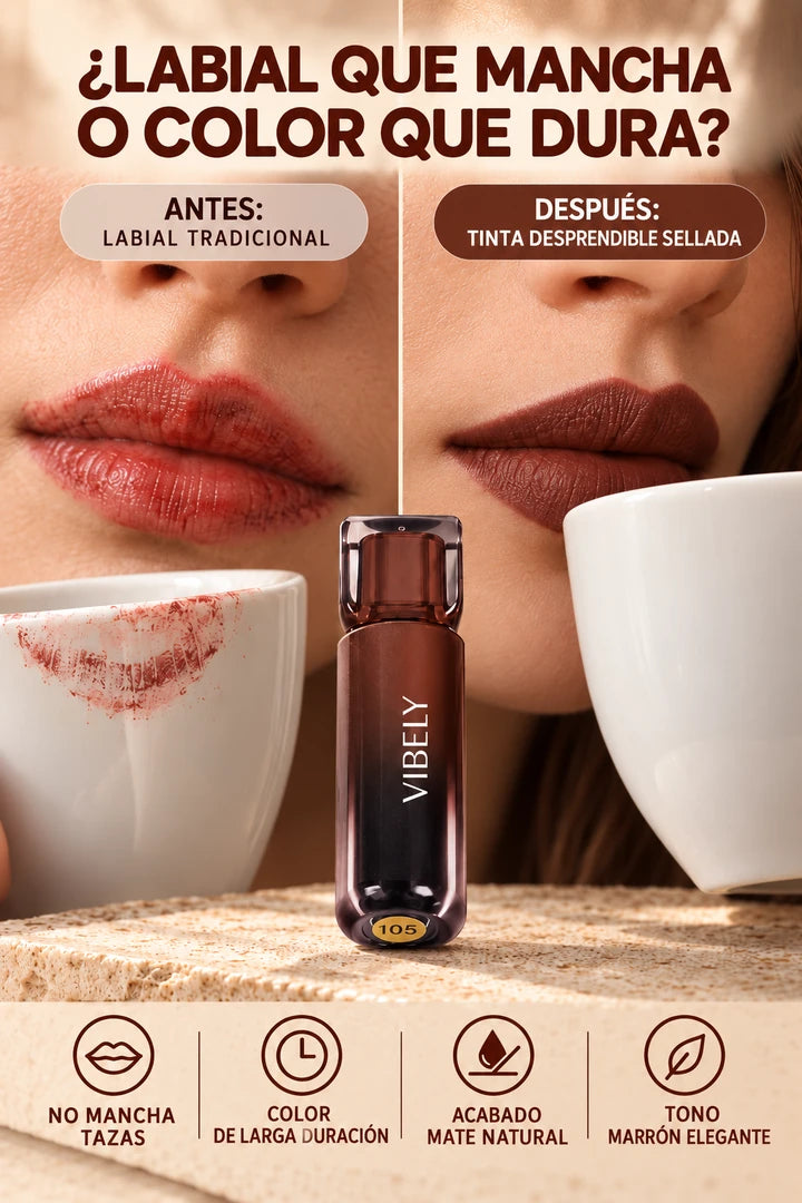 Tinta labial VIBELY, comparación antes y después