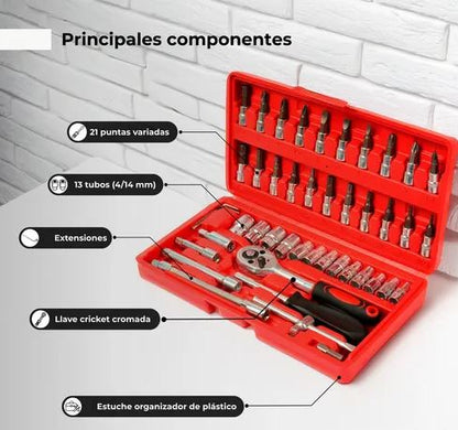ToolMaster Pro 46:🧰🔧💪 Juego de Llaves de Vaso en Acero de Vanadio
